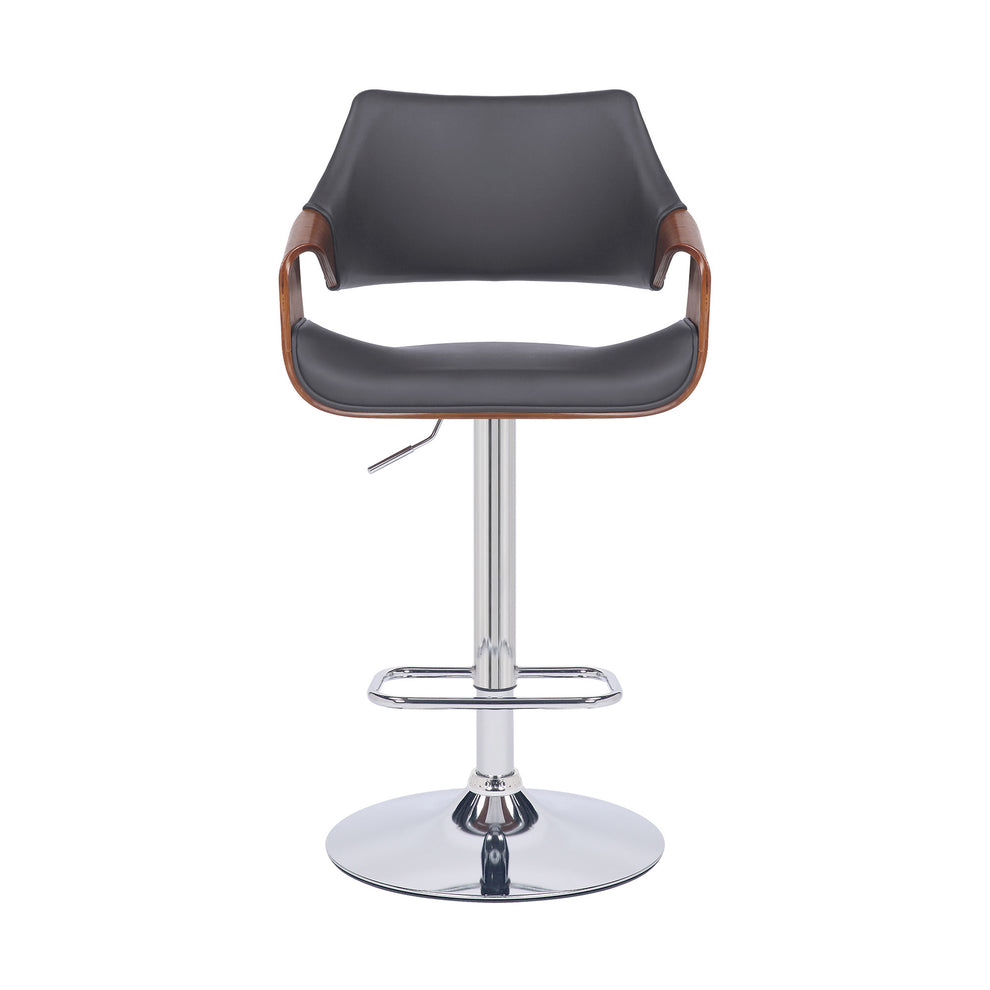 Grey Faux Leather and Walnut Wood and Chrome Swivel Adjustable Bar Stool By Homeroots | Bar Stools | Modishstore - 3