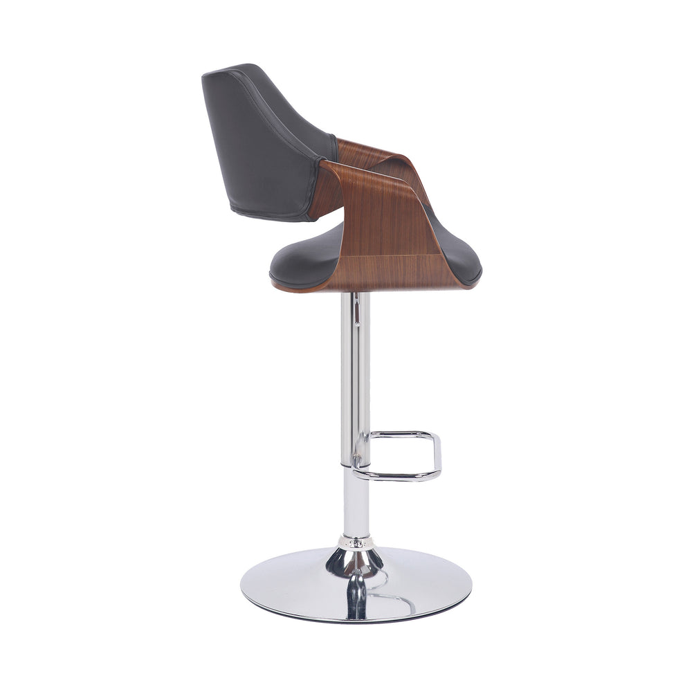 Grey Faux Leather and Walnut Wood and Chrome Swivel Adjustable Bar Stool By Homeroots | Bar Stools | Modishstore - 4