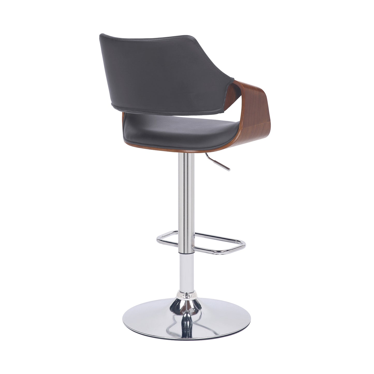 Grey Faux Leather and Walnut Wood and Chrome Swivel Adjustable Bar Stool By Homeroots | Bar Stools | Modishstore - 5