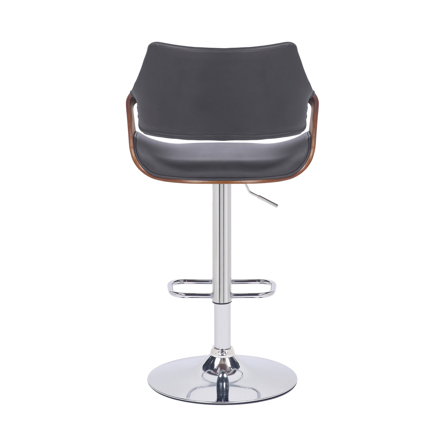 Grey Faux Leather and Walnut Wood and Chrome Swivel Adjustable Bar Stool By Homeroots | Bar Stools | Modishstore - 6