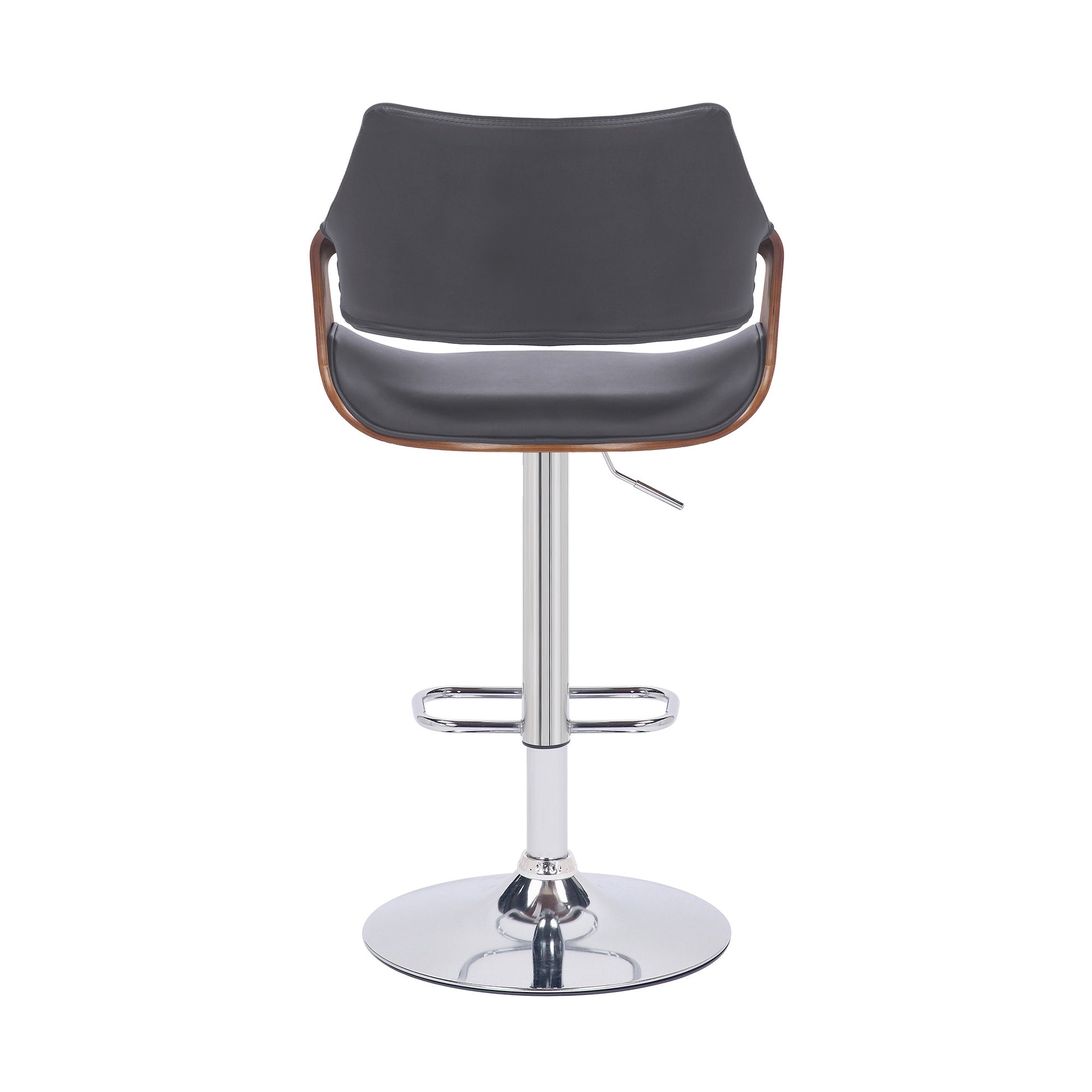 Grey Faux Leather and Walnut Wood and Chrome Swivel Adjustable Bar Stool By Homeroots | Bar Stools | Modishstore - 6