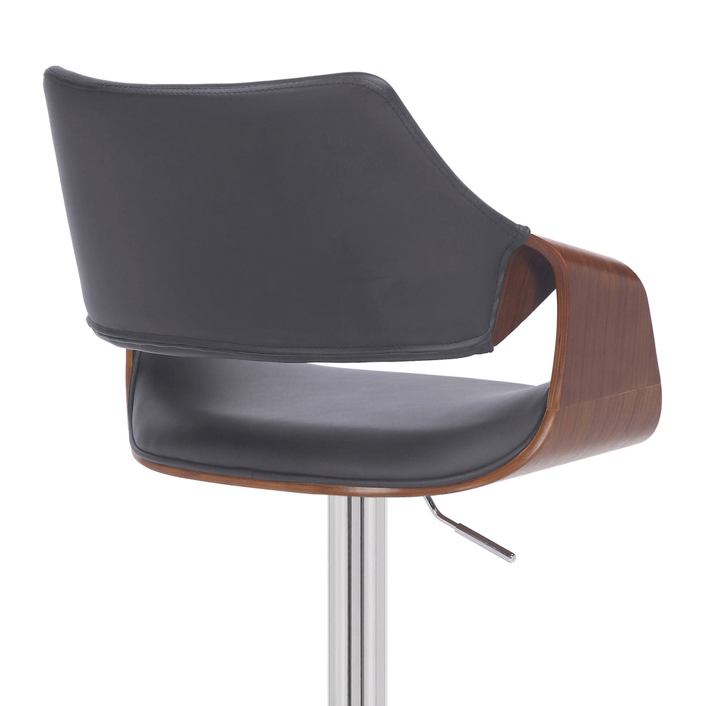 Grey Faux Leather and Walnut Wood and Chrome Swivel Adjustable Bar Stool By Homeroots | Bar Stools | Modishstore - 8