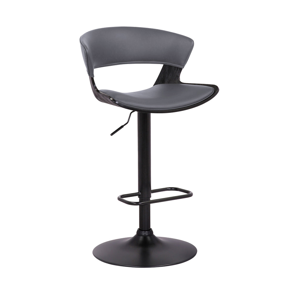 Gray Faux Leather Adjustable Swivel Wooden Bar Stool By Homeroots | Bar Stools | Modishstore - 2