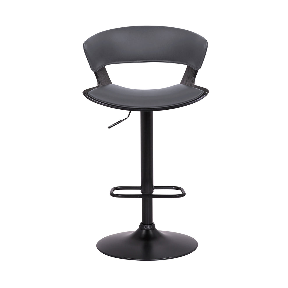 Gray Faux Leather Adjustable Swivel Wooden Bar Stool By Homeroots | Bar Stools | Modishstore - 3