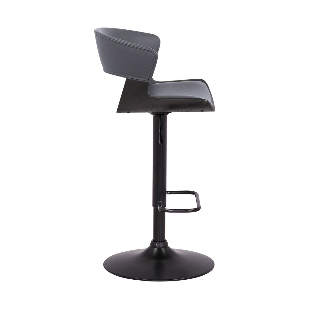 Gray Faux Leather Adjustable Swivel Wooden Bar Stool By Homeroots | Bar Stools | Modishstore - 4