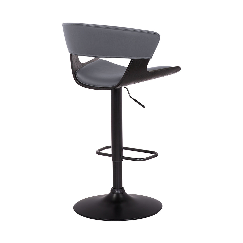 Gray Faux Leather Adjustable Swivel Wooden Bar Stool By Homeroots | Bar Stools | Modishstore - 5