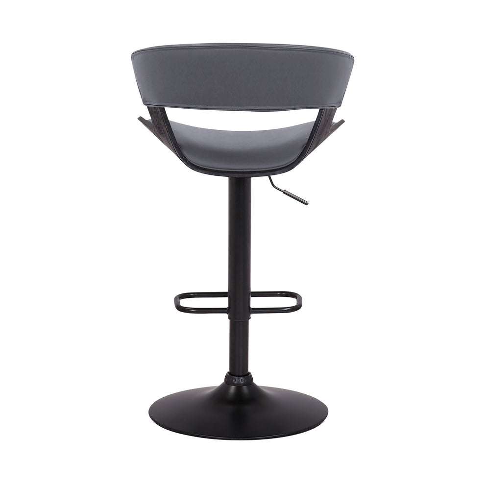 Gray Faux Leather Adjustable Swivel Wooden Bar Stool By Homeroots | Bar Stools | Modishstore - 6