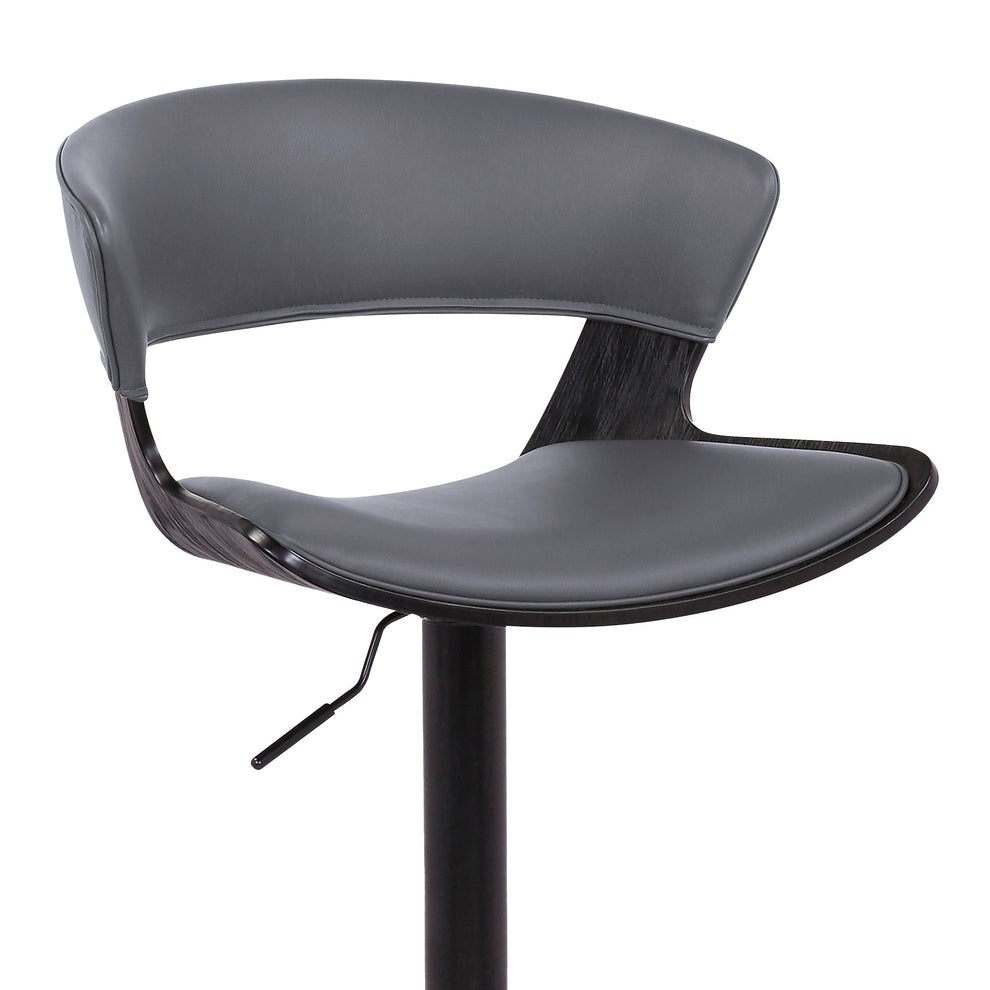 Gray Faux Leather Adjustable Swivel Wooden Bar Stool By Homeroots | Bar Stools | Modishstore - 7