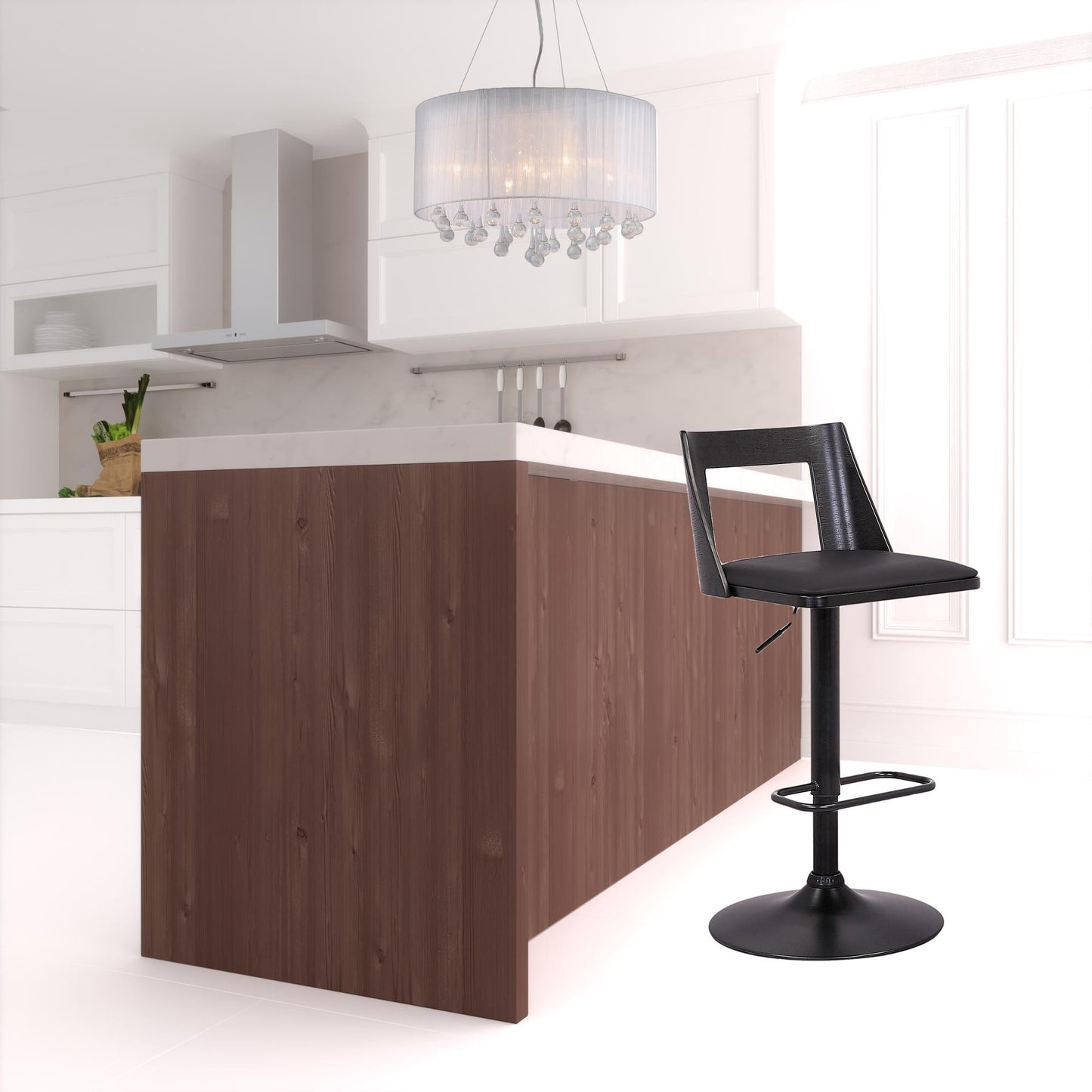 42" Black Faux Leather And Iron Swivel Adjustable Height Bar Chair By Homeroots | Bar Stools | Modishstore - 4