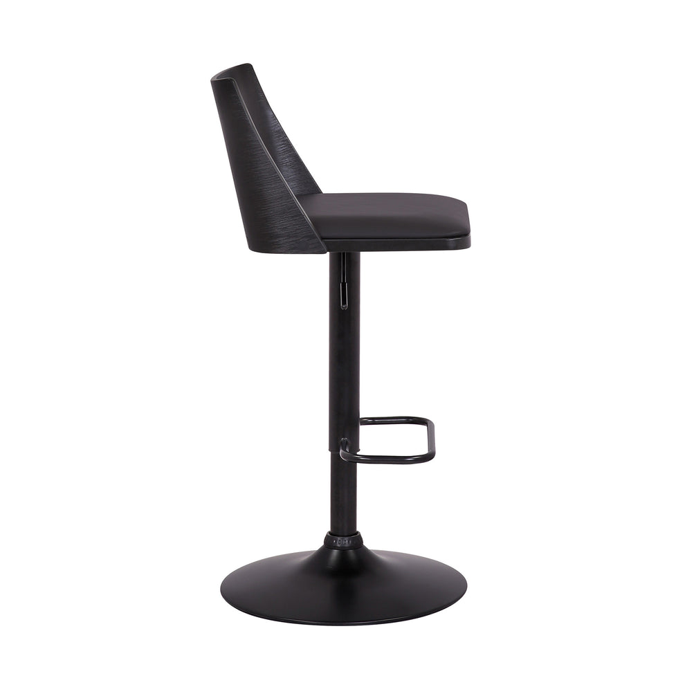 42" Black Faux Leather And Iron Swivel Adjustable Height Bar Chair By Homeroots | Bar Stools | Modishstore - 3
