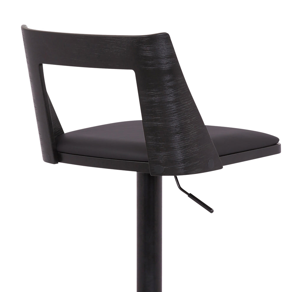 42" Black Faux Leather And Iron Swivel Adjustable Height Bar Chair By Homeroots | Bar Stools | Modishstore - 8