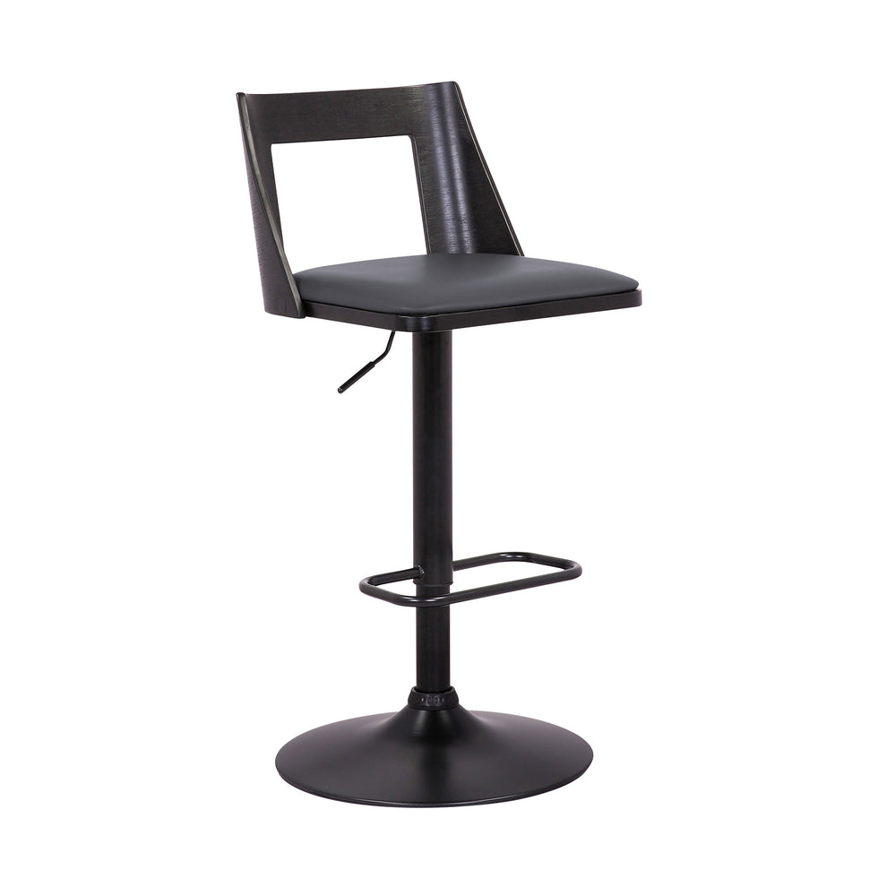 42" Gray And Black Faux Leather Swivel Adjustable Height Bar Chair With Footrest By Homeroots | Bar Stools | Modishstore - 3