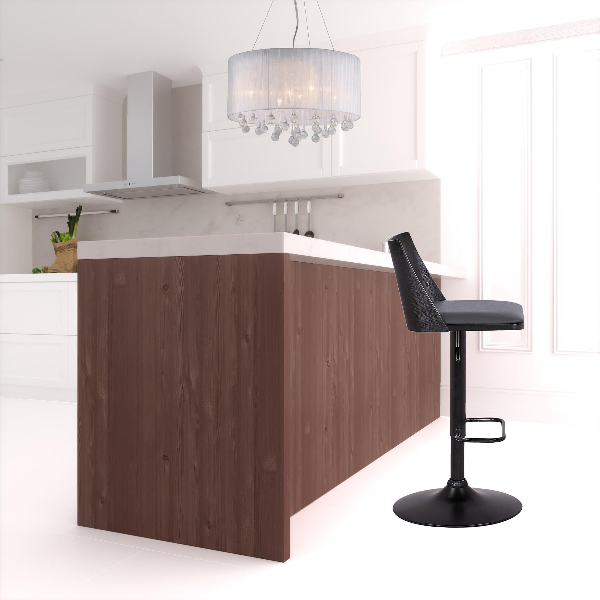 42" Gray And Black Faux Leather Swivel Adjustable Height Bar Chair With Footrest By Homeroots | Bar Stools | Modishstore - 2