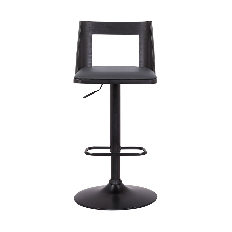42" Gray And Black Faux Leather Swivel Adjustable Height Bar Chair With Footrest By Homeroots | Bar Stools | Modishstore - 4