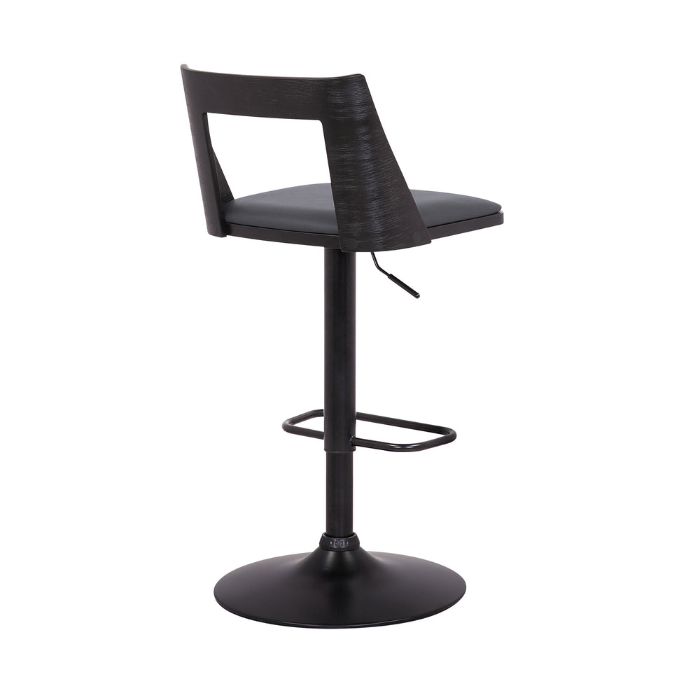 42" Gray And Black Faux Leather Swivel Adjustable Height Bar Chair With Footrest By Homeroots | Bar Stools | Modishstore - 5