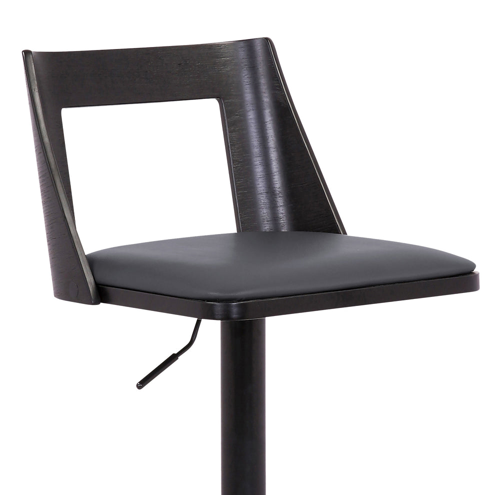 42" Gray And Black Faux Leather Swivel Adjustable Height Bar Chair With Footrest By Homeroots | Bar Stools | Modishstore - 7