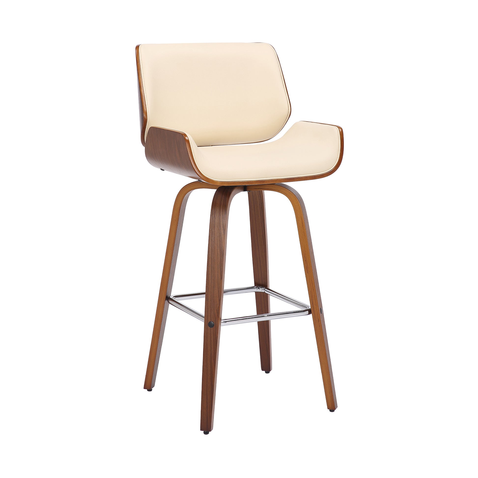 38" Cream Faux Leather And Solid Wood Swivel Counter Height Bar Chair By Homeroots | Bar Stools | Modishstore