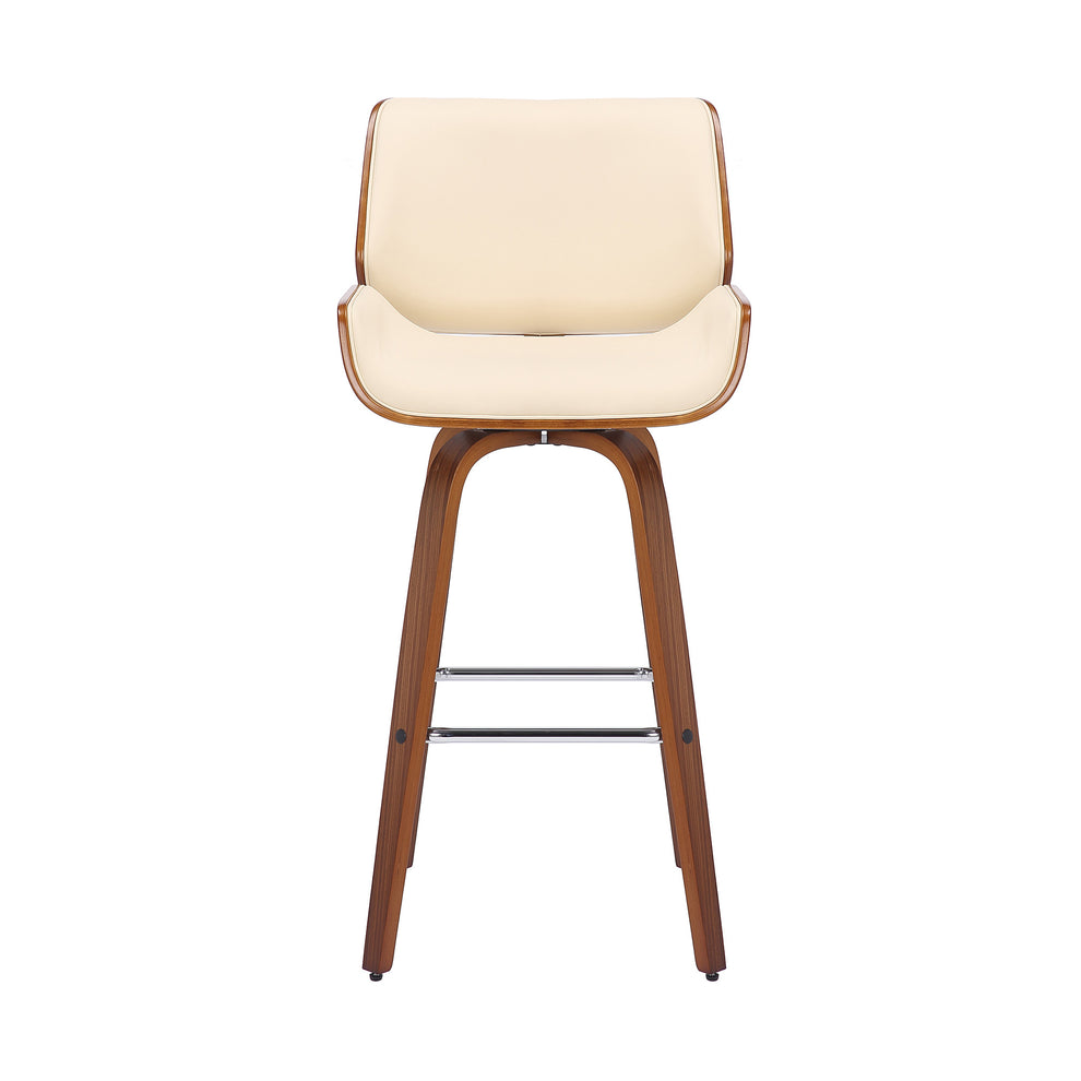 42" Cream Faux Leather And Solid Wood Swivel Bar Height Chair By Homeroots | Bar Stools | Modishstore - 2