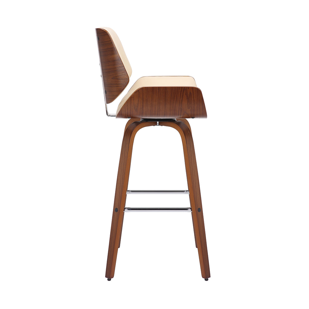 42" Cream Faux Leather And Solid Wood Swivel Bar Height Chair By Homeroots | Bar Stools | Modishstore - 3
