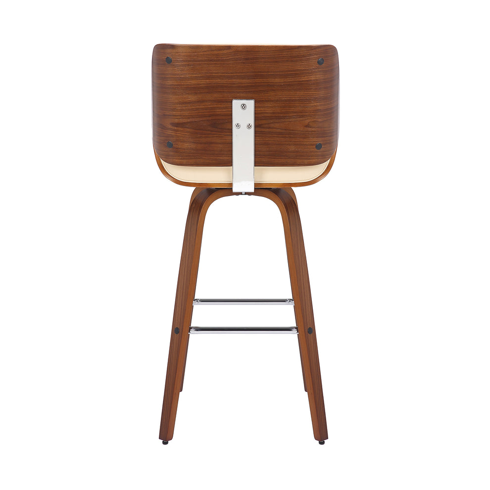 42" Cream Faux Leather And Solid Wood Swivel Bar Height Chair By Homeroots | Bar Stools | Modishstore - 5