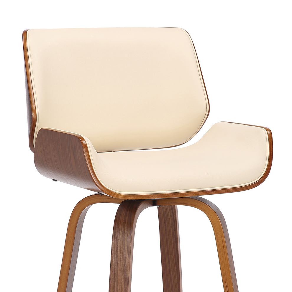 42" Cream Faux Leather And Solid Wood Swivel Bar Height Chair By Homeroots | Bar Stools | Modishstore - 7