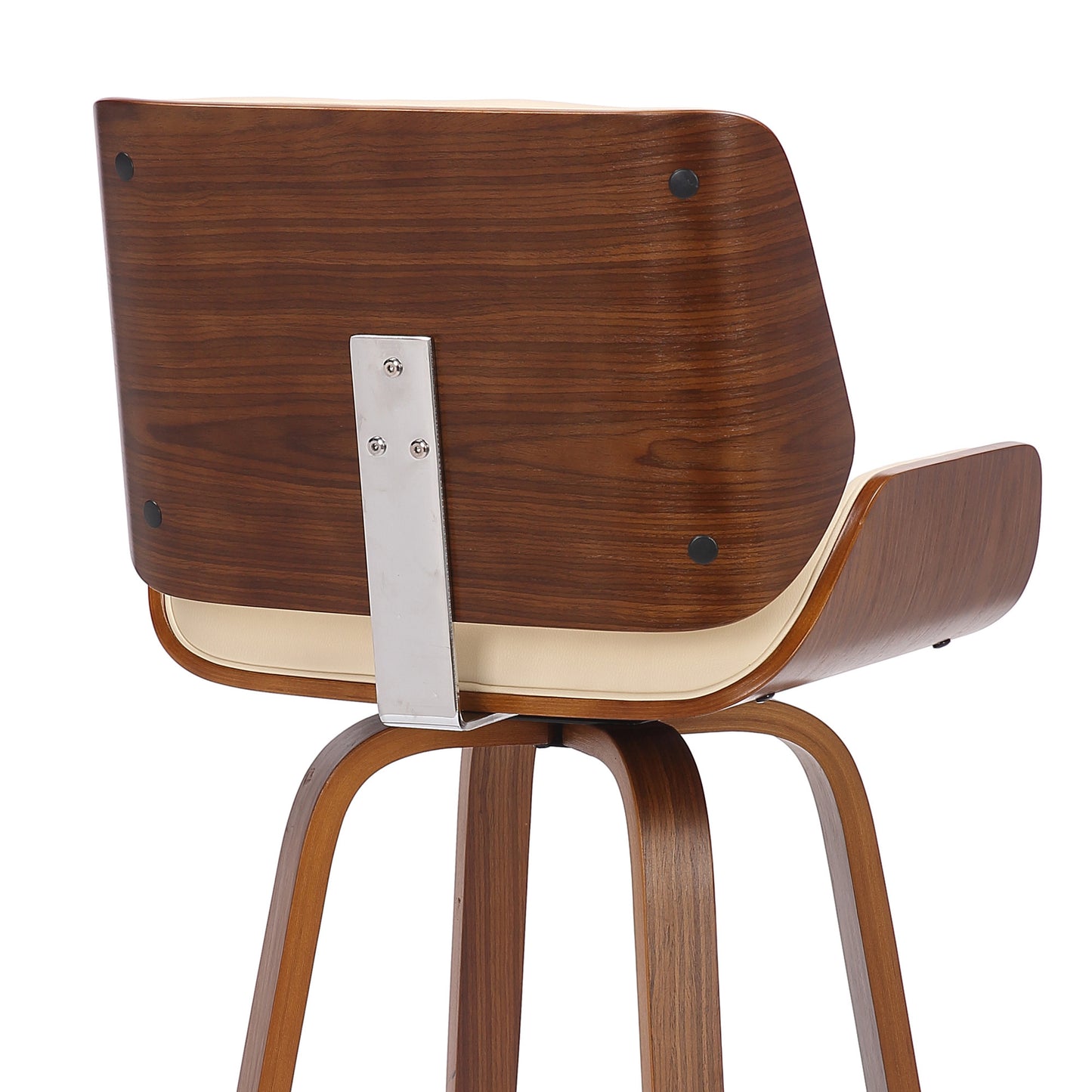 42" Cream Faux Leather And Solid Wood Swivel Bar Height Chair By Homeroots | Bar Stools | Modishstore - 8