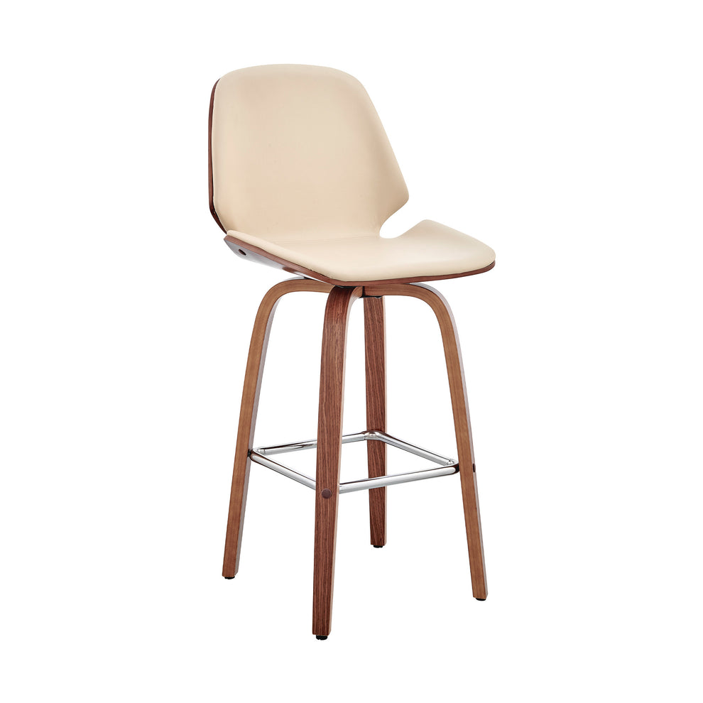 26" Cream Faux Leather Swivel Seat Wooden Bar Stool By Homeroots | Bar Stools | Modishstore - 2