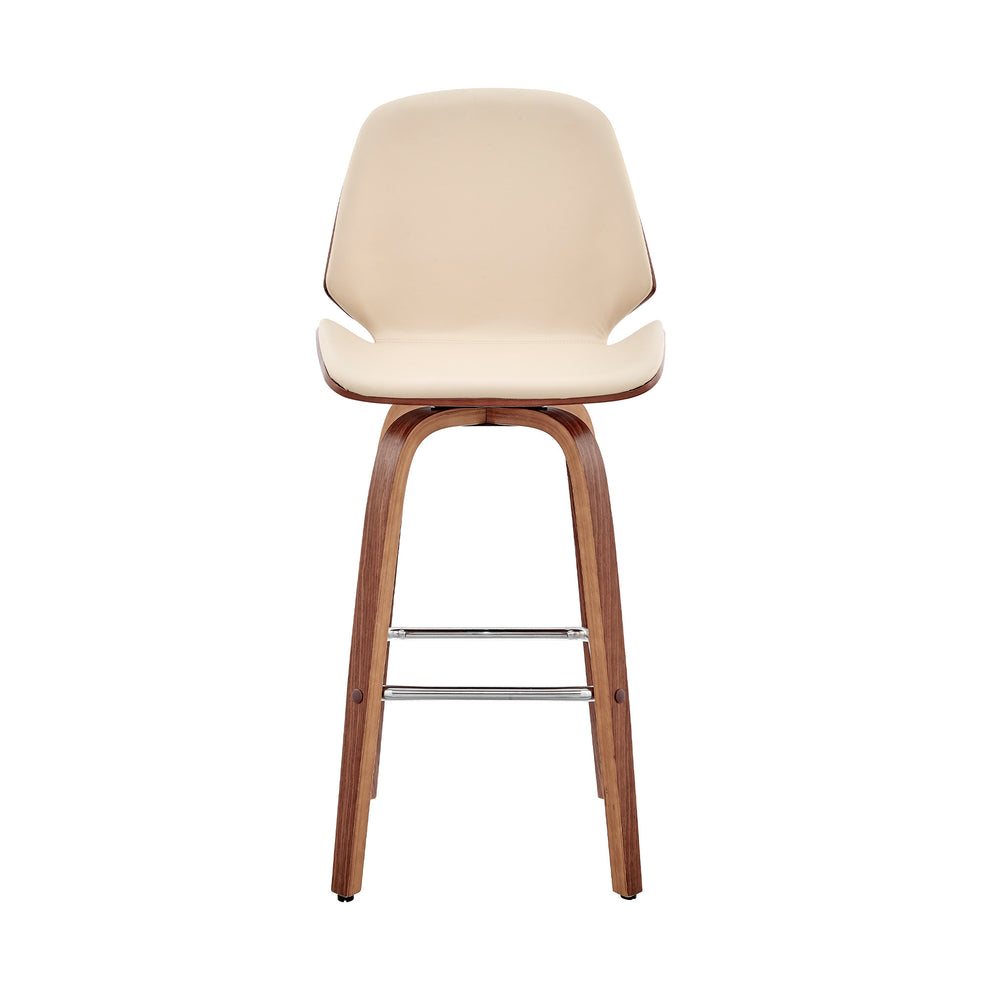 26" Cream Faux Leather Swivel Seat Wooden Bar Stool By Homeroots | Bar Stools | Modishstore - 3