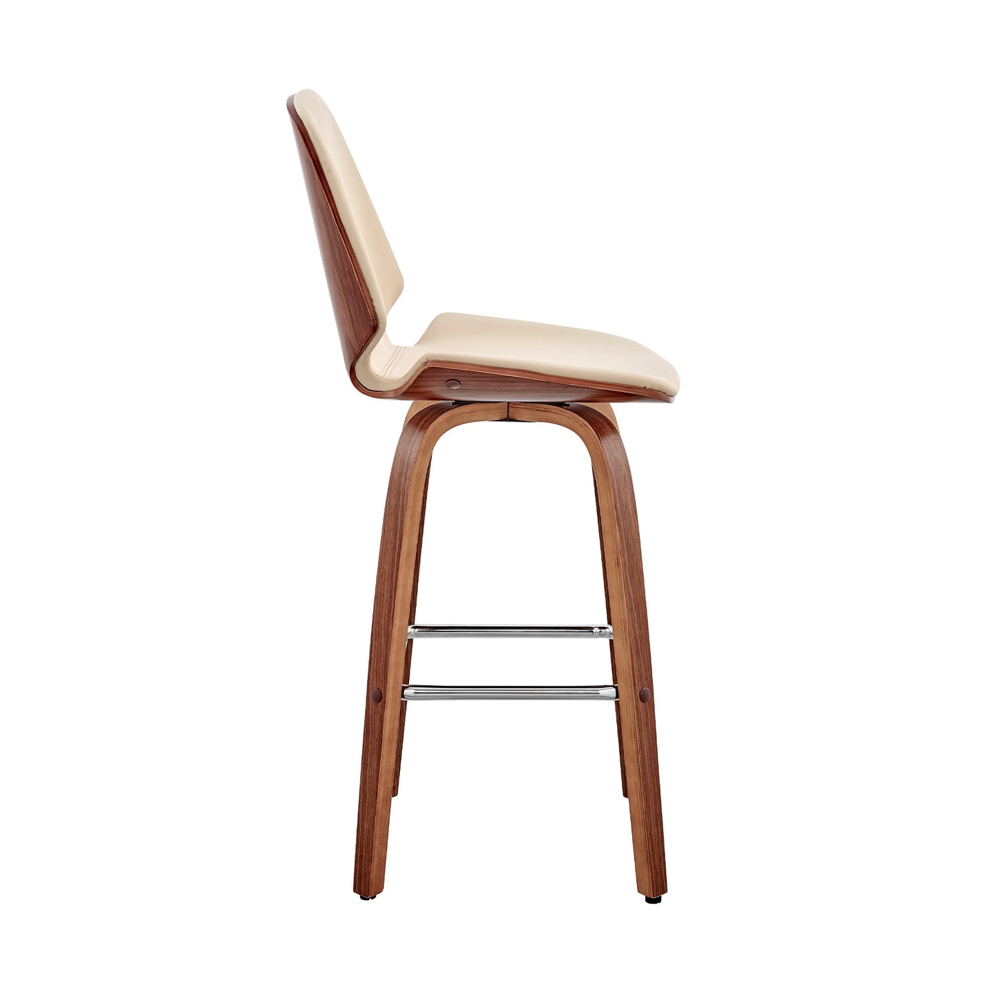 26" Cream Faux Leather Swivel Seat Wooden Bar Stool By Homeroots | Bar Stools | Modishstore - 4