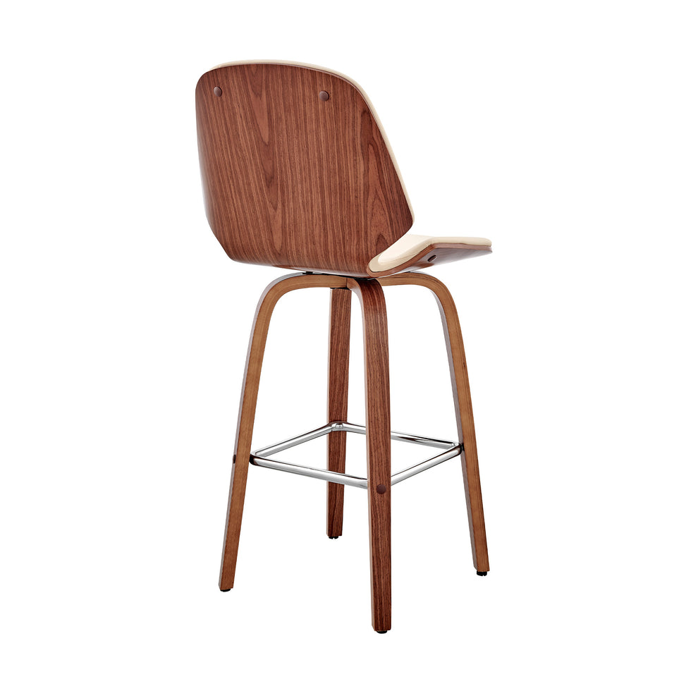 26" Cream Faux Leather Swivel Seat Wooden Bar Stool By Homeroots | Bar Stools | Modishstore - 5