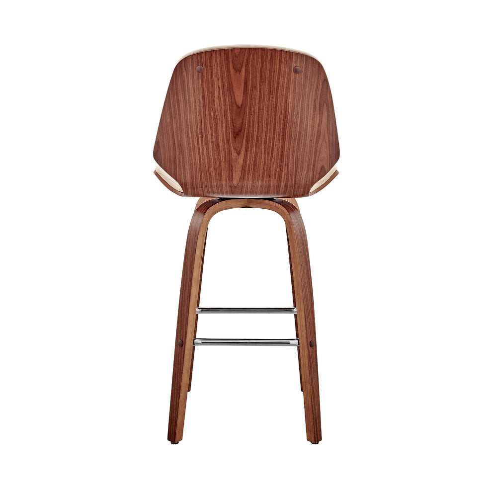 26" Cream Faux Leather Swivel Seat Wooden Bar Stool By Homeroots | Bar Stools | Modishstore - 6