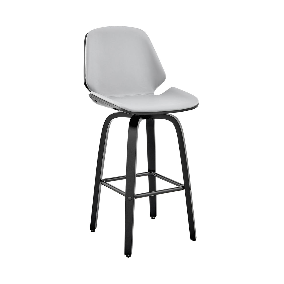 26" Gray Faux Leather Swivel Seat Wooden Bar Stool By Homeroots | Bar Stools | Modishstore - 2