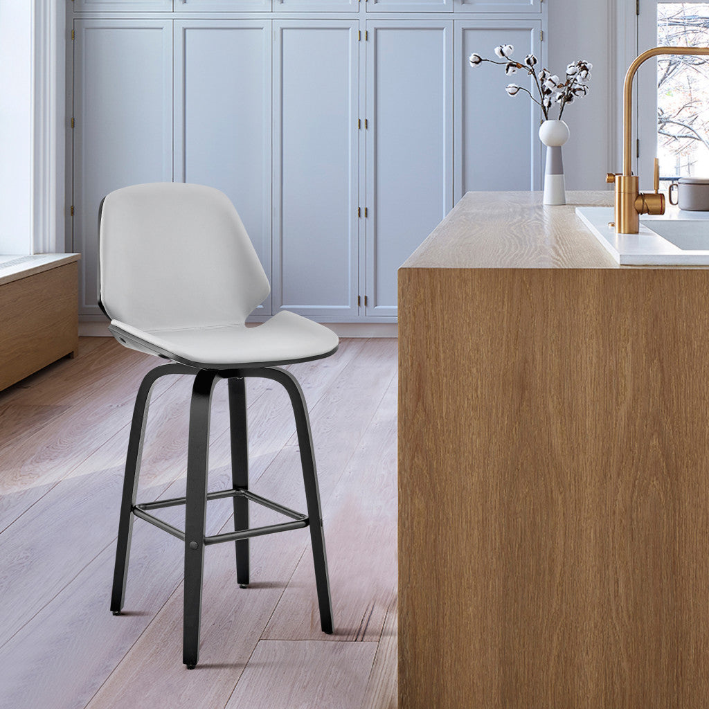 26" Gray Faux Leather Swivel Seat Wooden Bar Stool By Homeroots | Bar Stools | Modishstore