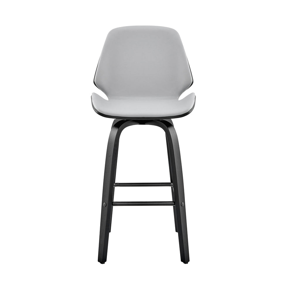 26" Gray Faux Leather Swivel Seat Wooden Bar Stool By Homeroots | Bar Stools | Modishstore - 3