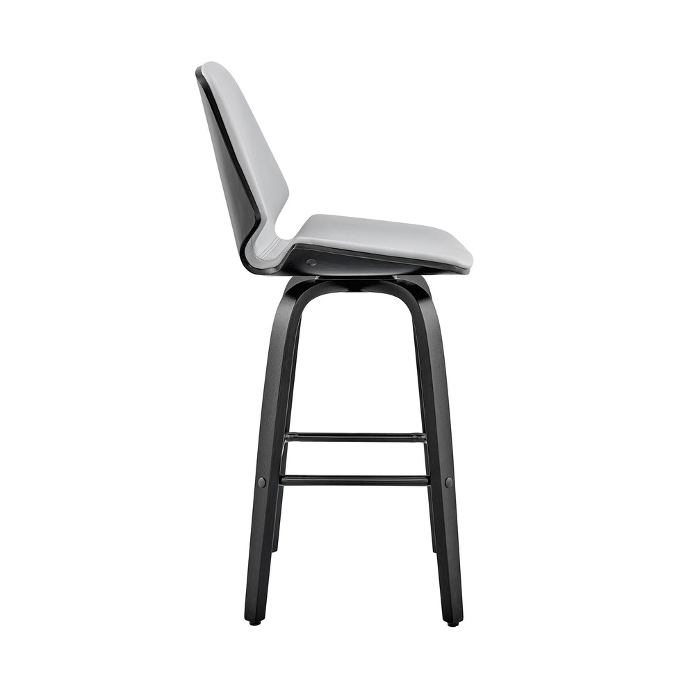 26" Gray Faux Leather Swivel Seat Wooden Bar Stool By Homeroots | Bar Stools | Modishstore - 4