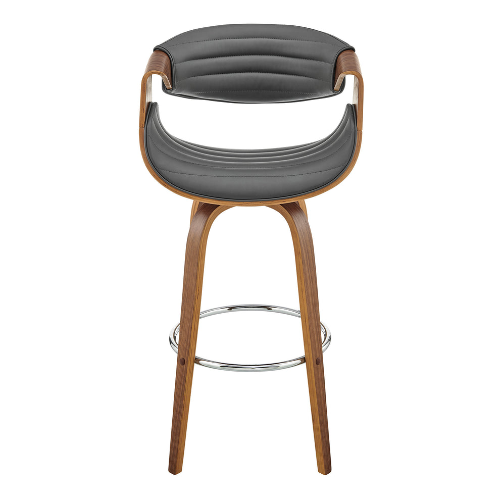 26" Grey Faux Leather and Walnut Wood Retro Chic Counter Stool By Homeroots | Bar Stools | Modishstore - 3