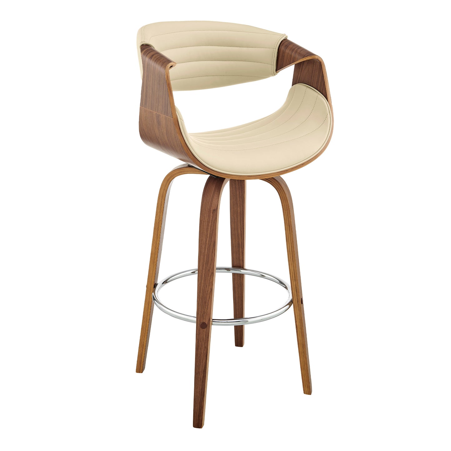 26" Cream Faux Leather and Walnut Wood Retro Chic Swivel Counter Stool By Homeroots | Bar Stools | Modishstore - 2