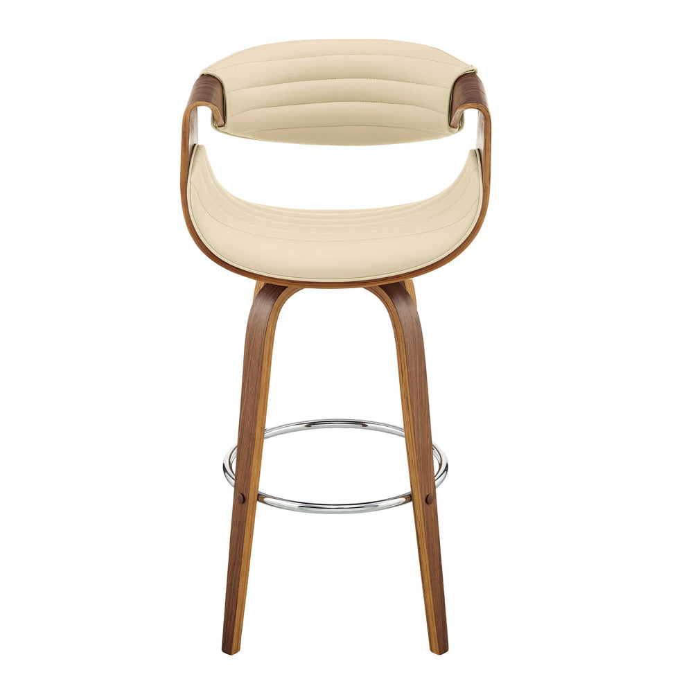 26" Cream Faux Leather and Walnut Wood Retro Chic Swivel Counter Stool By Homeroots | Bar Stools | Modishstore - 3