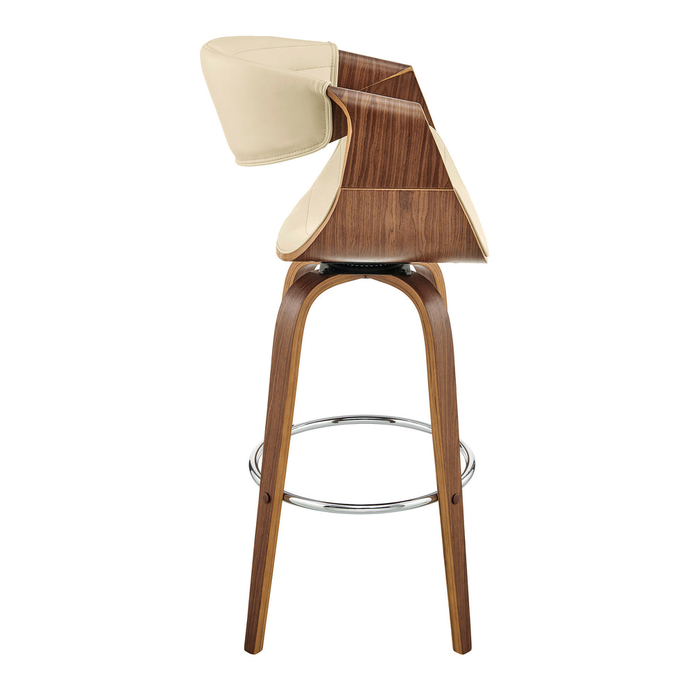 26" Cream Faux Leather and Walnut Wood Retro Chic Swivel Counter Stool By Homeroots | Bar Stools | Modishstore - 4