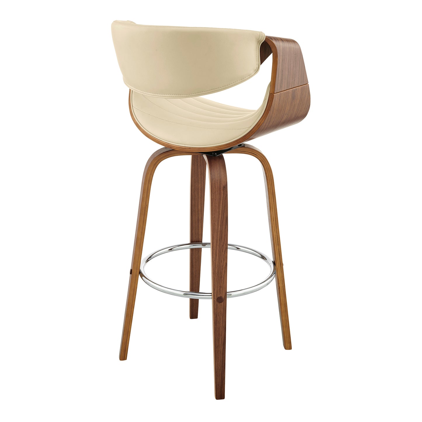 26" Cream Faux Leather and Walnut Wood Retro Chic Swivel Counter Stool By Homeroots | Bar Stools | Modishstore - 5