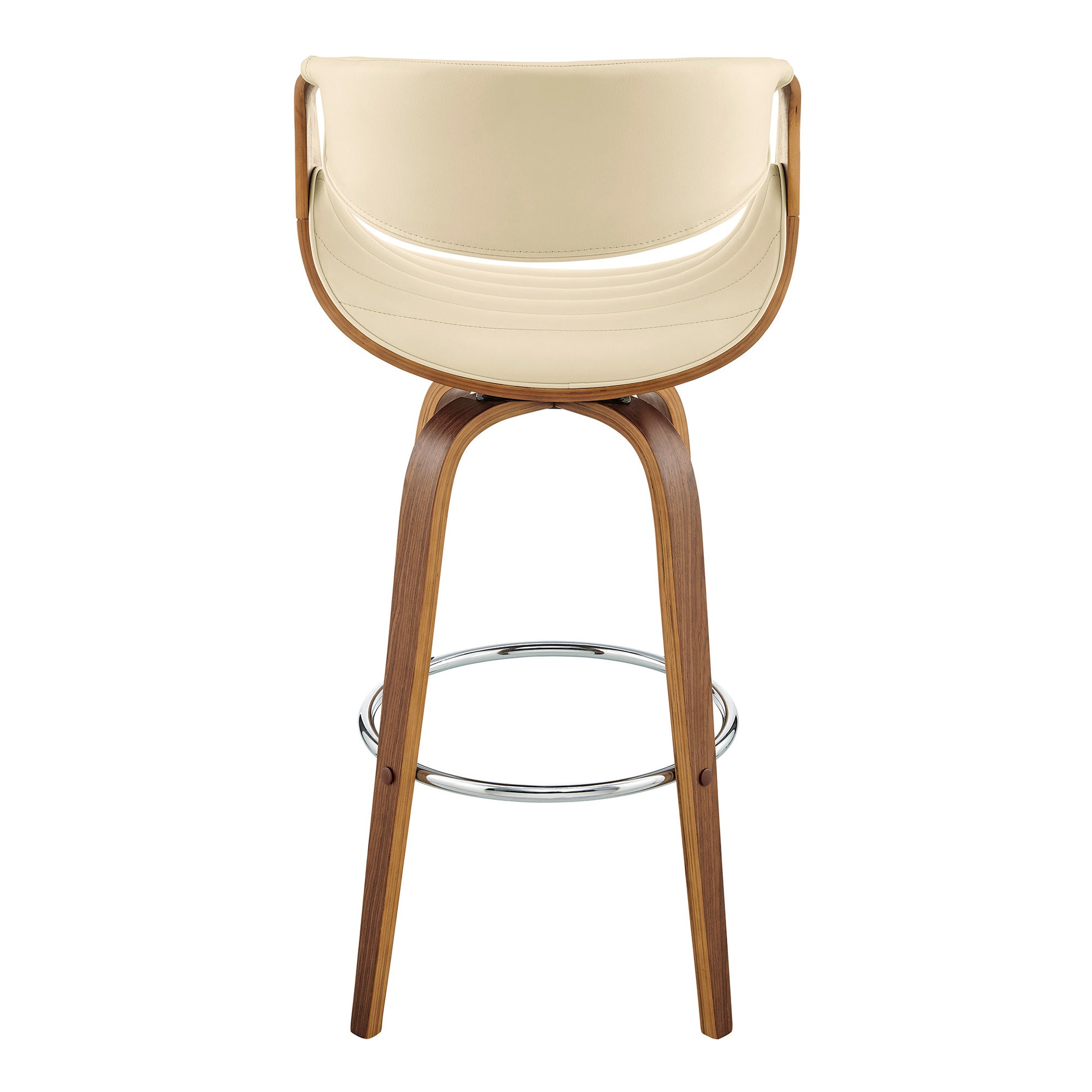 26" Cream Faux Leather and Walnut Wood Retro Chic Swivel Counter Stool By Homeroots | Bar Stools | Modishstore - 6