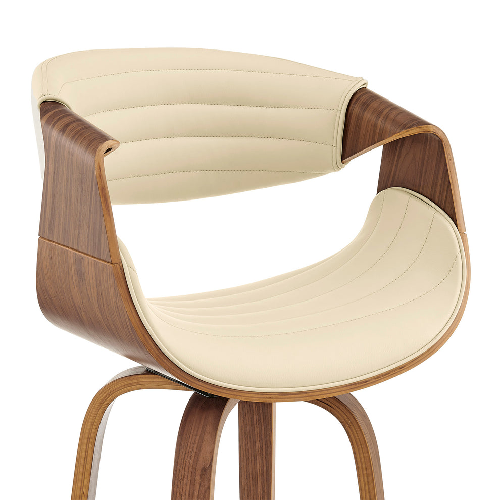 26" Cream Faux Leather and Walnut Wood Retro Chic Swivel Counter Stool By Homeroots | Bar Stools | Modishstore - 7