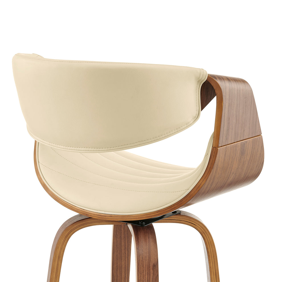 26" Cream Faux Leather and Walnut Wood Retro Chic Swivel Counter Stool By Homeroots | Bar Stools | Modishstore - 8