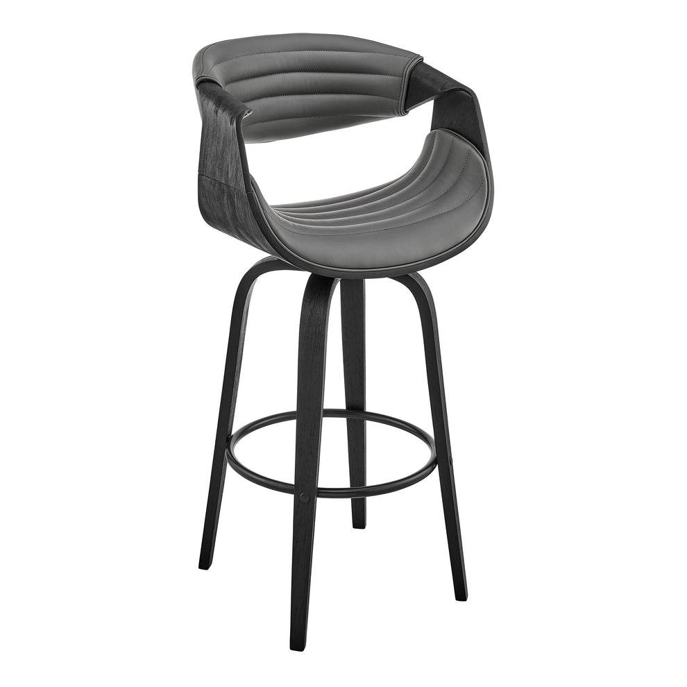 30" Grey Faux Leather and Black Wood Retro Chic Bar Stool By Homeroots | Bar Stools | Modishstore - 2