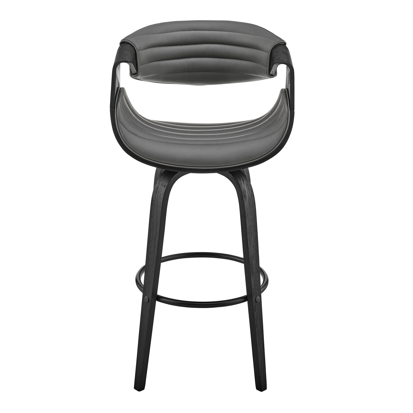 30" Grey Faux Leather and Black Wood Retro Chic Bar Stool By Homeroots | Bar Stools | Modishstore - 3