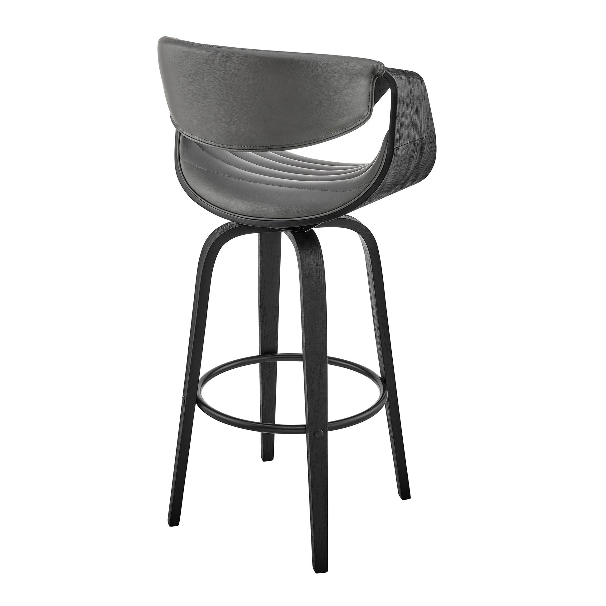 30" Grey Faux Leather and Black Wood Retro Chic Bar Stool By Homeroots | Bar Stools | Modishstore - 5