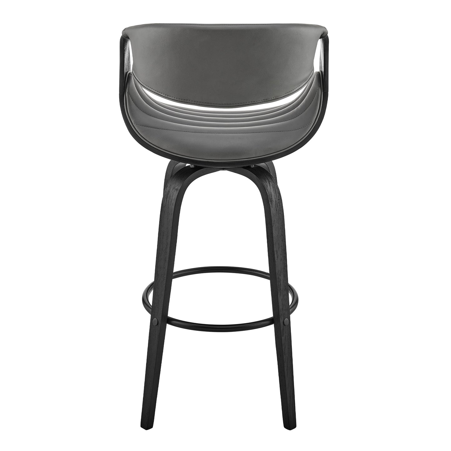 30" Grey Faux Leather and Black Wood Retro Chic Bar Stool By Homeroots | Bar Stools | Modishstore - 6