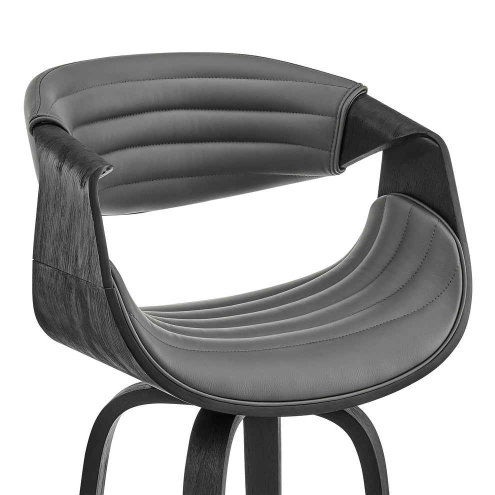 30" Grey Faux Leather and Black Wood Retro Chic Bar Stool By Homeroots | Bar Stools | Modishstore - 7