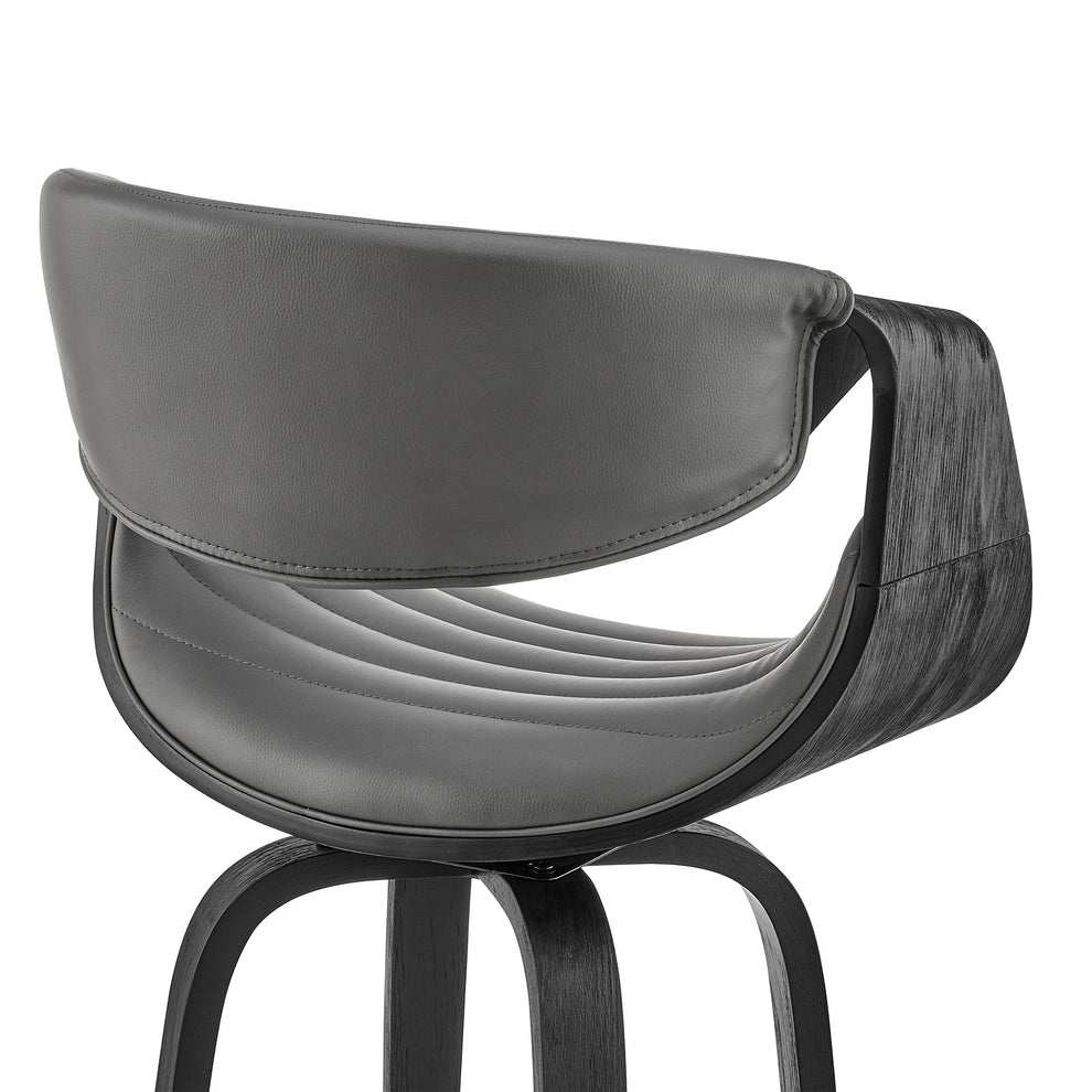 30" Grey Faux Leather and Black Wood Retro Chic Bar Stool By Homeroots | Bar Stools | Modishstore - 8