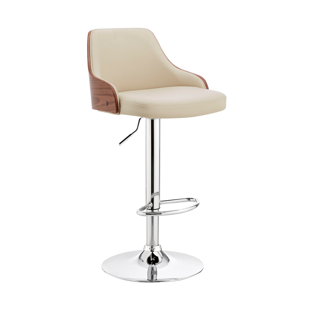 Cream Faux Leather Adjustable Modern Bar Stool By Homeroots | Bar Stools | Modishstore - 2